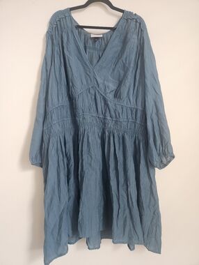 Universal Thread Women's Long Sleeve Smocked Ruffle Mini A-Line Dress Blue 4X